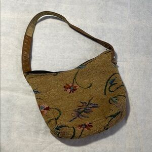 Floral Tapestry Patterned Tan Shoulder Bag Purse Handmade Becky’s Bags Botanical